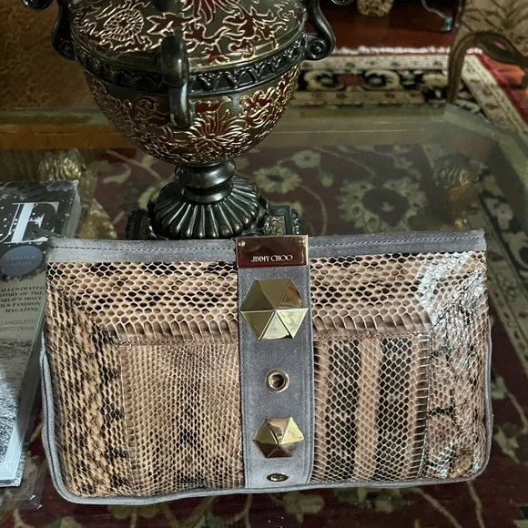 Jimmy Choo | Bags | Jimmy Choo Snakeskin Clutch With Gold  display picture 1
